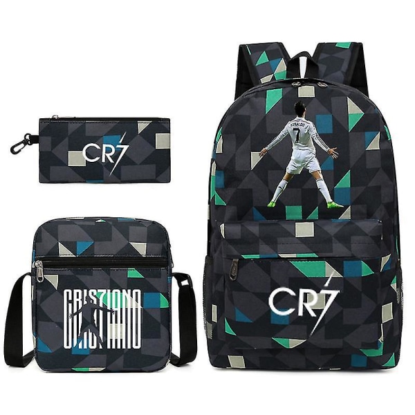 Fotbollsstjärna C Ronaldo Cr7 ryggsäck med printed runt studenten Tredelad ryggsäck. Rhombe 1 Shoulder bag pencil case