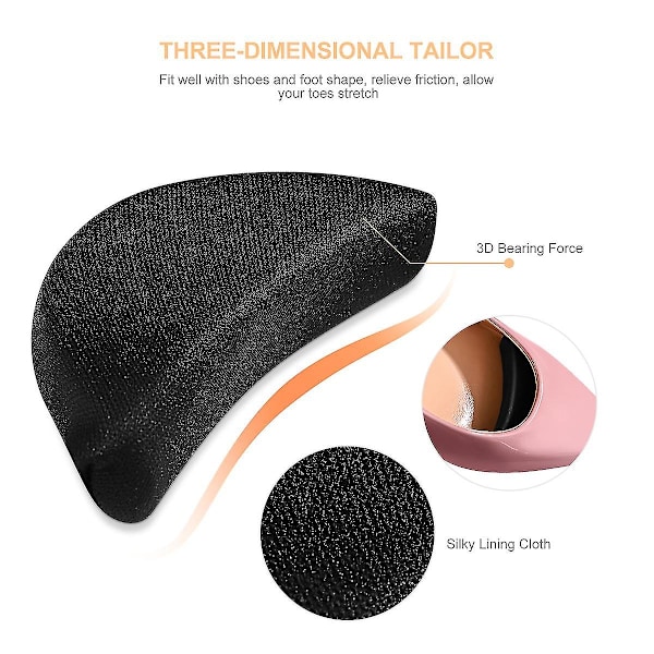 2 par mjuk svamptåplugg Foot Brace Sho Filler Unisex skoinsatser för att få stora skor att passa en one size (svart) null none