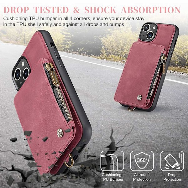 Multifunktionellt RFID- case för iPhone 15 Plus Red