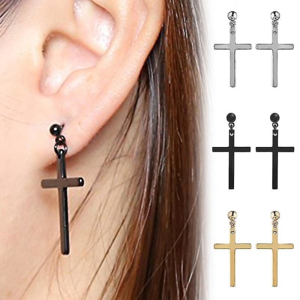 Örhänge Unisex lättvikts rostfritt stål Cross Dangle Studs Örhängen för fest Black