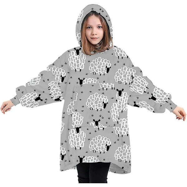 Filt Hoodie Fluffy Fleece Hoodie Filt För Dam Sheep - Grey 7-12 Years