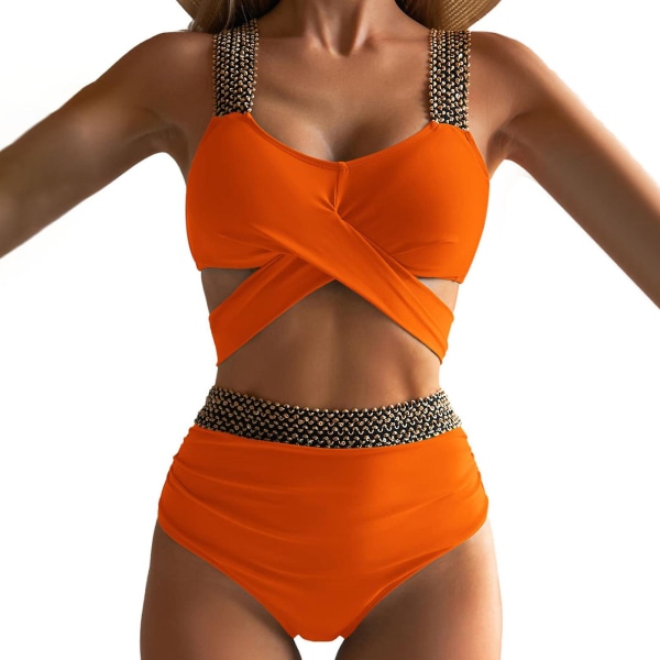 Baddräkt för kvinnor Hög midja baddräkter för kvinnor kvinnors nya mode delad baddräkt Sexig Casual Bikini Baddräkt Baddräkter Orange M