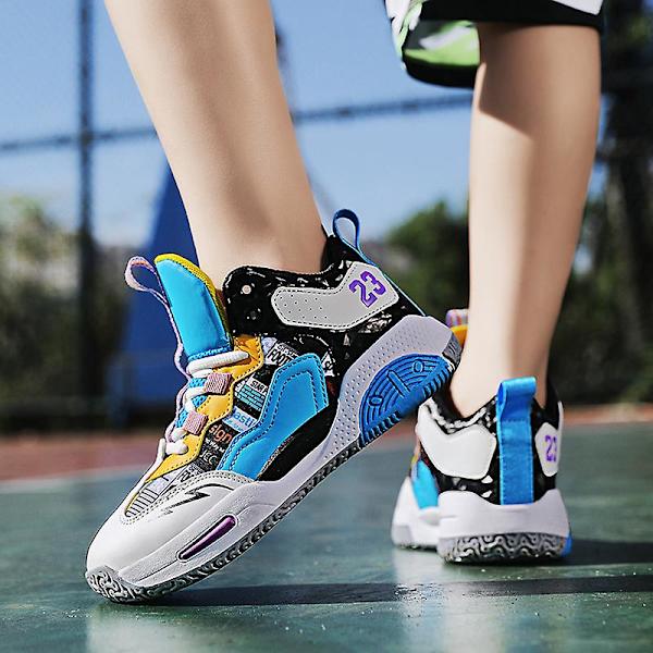 Basketskor för barn Mode Pojkar Flickor Sneakers Sportskor som andas 2Lmf2209 WhiteBlue 32