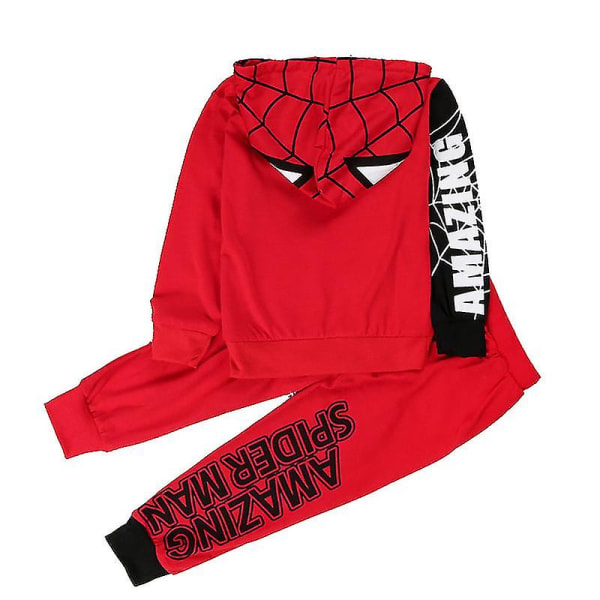 Spider-man träningsoverall Hoodie Byxor Kläder Set Barn Pojke Hooded Casual Sport Outfit Red 6-7 Years