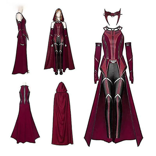 Kvinna Wanda Maximoff Cosplay kostym Scarlet Witch Huvudbonader Kappa och byxor Fullt set Outfit Halloween Accessoarer Rekvisita-i L