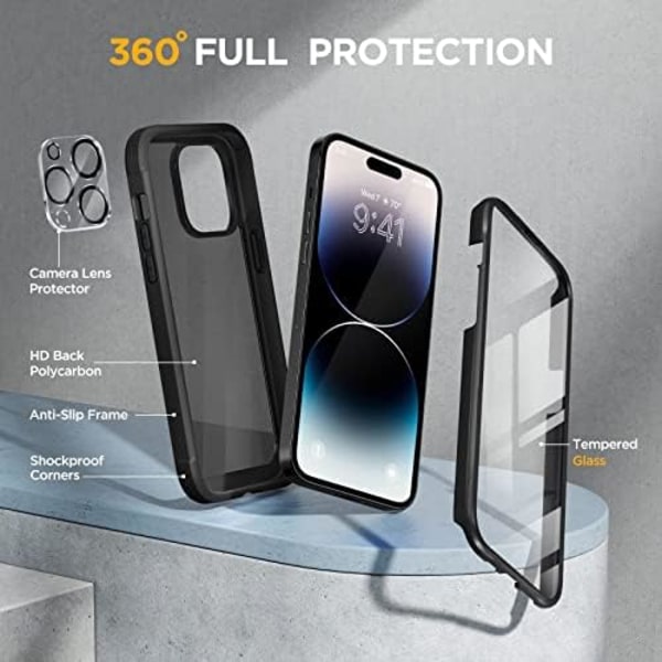 Miracase Glass Series Designad för iPhone 14 Pro Max Case 6,7 tum, [2023 Upgrade] Bumper Case med inbyggd 9H härdat glas Scr Matte Black