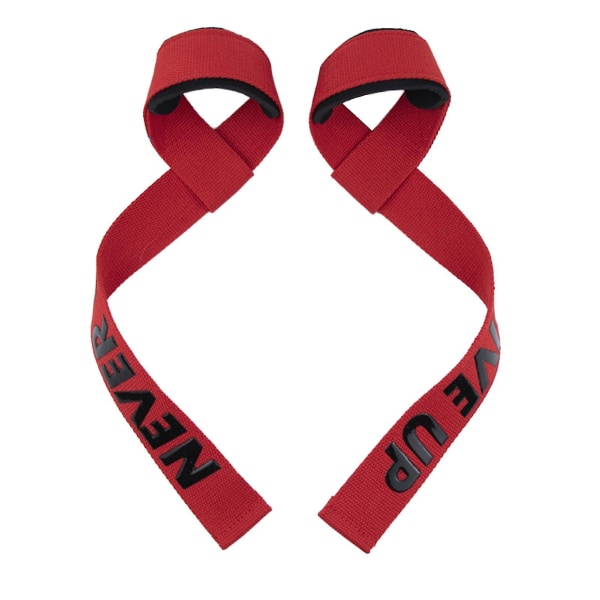 Tyngdlyftningsremmar Dämpade handled Styrketräningsstöd Marklyftsband för män Red NEVER GIVE UP 2pcs