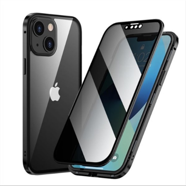 Sekretess Magnetisk metall stötfångare Anti-kikar case kompatibel med Iphone 15 Pro Max/15 Ultra, dubbelsidigt härdat glas cover Black For iPhone 15 Pro Max-15 Ultra