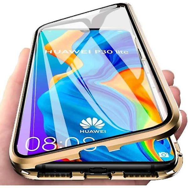 Huawei P30 Lite Case Magnetisk Adsorption Stötsäker 360 graders dubbelt haptiskt skydd Transparent härdat glas Mycket Miaq null none