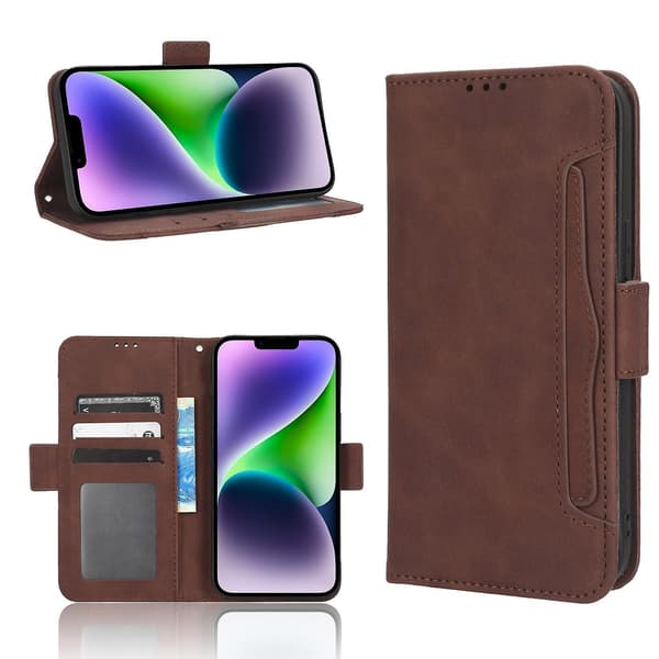 Phone case i läder för kortplatser för iPhone 15 Brown