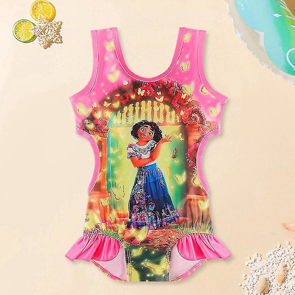 Barn Flickor Encanto Mirabel Isabela Ruffle Badkläder One Piece Simdräkt Baddräkt Rose Red 6-7 Years