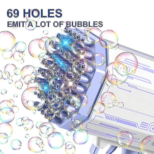 Bubbelmaskin utomhus, 69 hål bubbelpistol för bröllopsfest, födelsedagspresent, badbubbelmaskin sommarleksak, elektrisk LED-ljus bubbelpistol null none