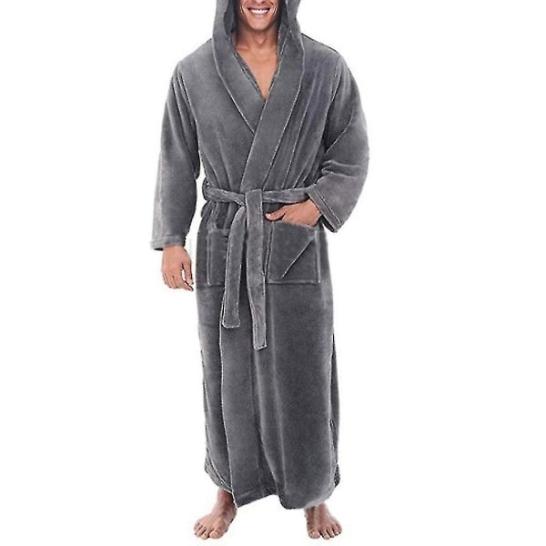 Lång mjuk badrock i fleece för män Grey L