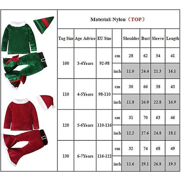 3-7 år Kids Santa Claus Julfest Cosplay kostym outfit set 3-4 Years Green