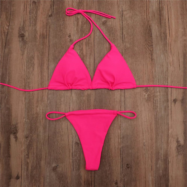 Baddräkt Fylld String Baddräkt Bikini Set Bandage Solid brasiliansk baddräkt red L