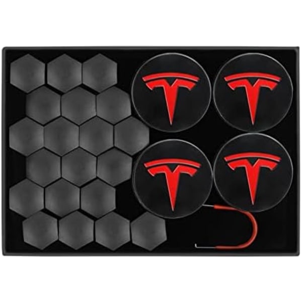 Tesla Model 3 YSX Center Cap Hjul Cap Kit Lugg Mutter Cover Silver Matt (4 Nav Center Cap + 20 Lug Mutter Cover) Tesla Tillbehör red