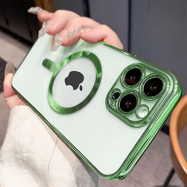 Klart Magsafe- case kompatibelt med Iphone 15 Pro Max, mjukt Tpu-stötsäkert cover med kameralinsskydd Green For iPhone 15 Pro Max