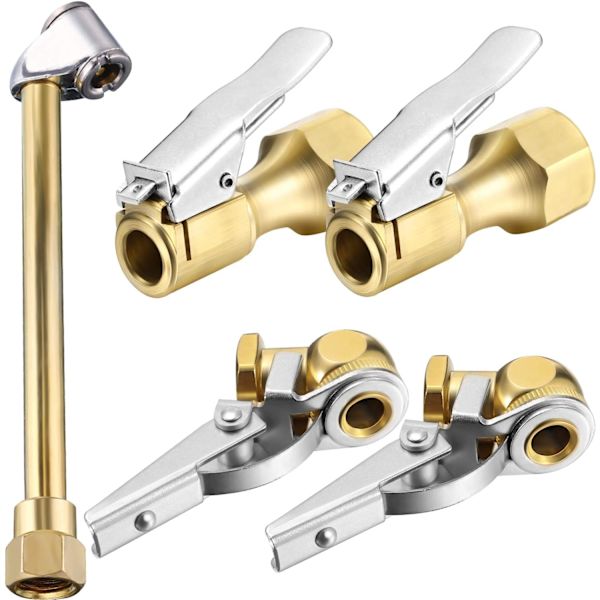 Mudder 5 delar 1/4 tums set inklusive S690 luftchuck med dubbelt huvud, öppen flödeschuck och stängd rak däckchuck med klämma för