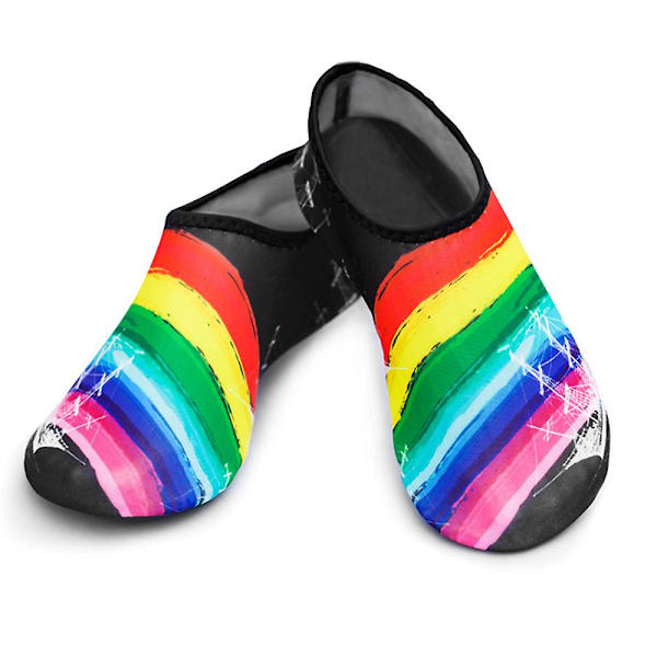 Unisex vattenskor Simning Dykstrumpor Sommar Aqua Beach Sandal Platt Sko Seaside Halkfri Sneaker Strumpor Toffel För män Kvinnor C 38-40 XL Rainbow Stripes