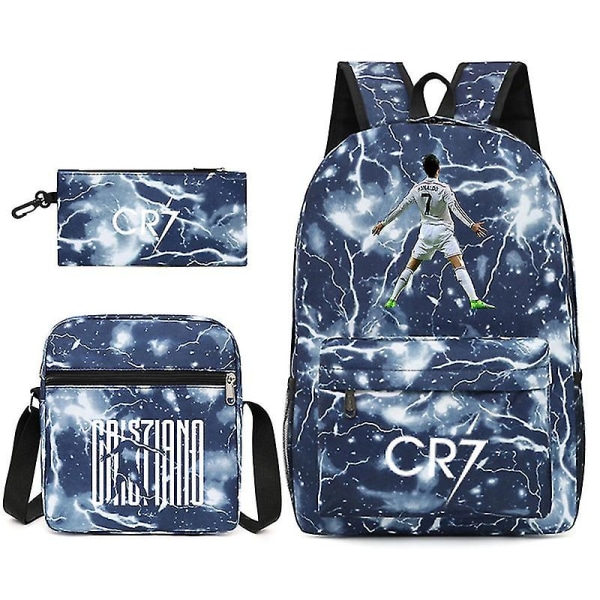 Fotbollsstjärna C Ronaldo Cr7 ryggsäck med printed runt studenten Tredelad ryggsäck. Lightning 1 backpack