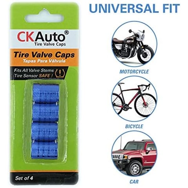 CKAuto Tire Ventil Caps, Svart, 4 st/Pack, Anodiserad Aluminium Däck Ventil Cap Set, Korrosionsbeständig, Universal Stamkåpor för bilar Tr Blue