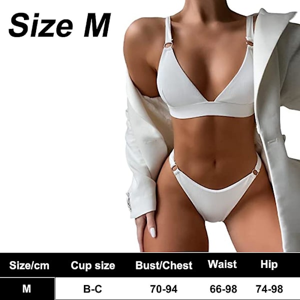 Ribbad O-ring för damer Bikini Baddräkt Fräck Thong Baddräkt white M