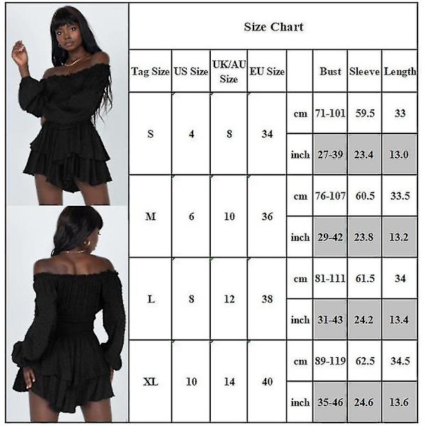Kvinnor Off Shoulder Långärmad Romper Shorts Ruffle Jumpsuit Playsuit Black L