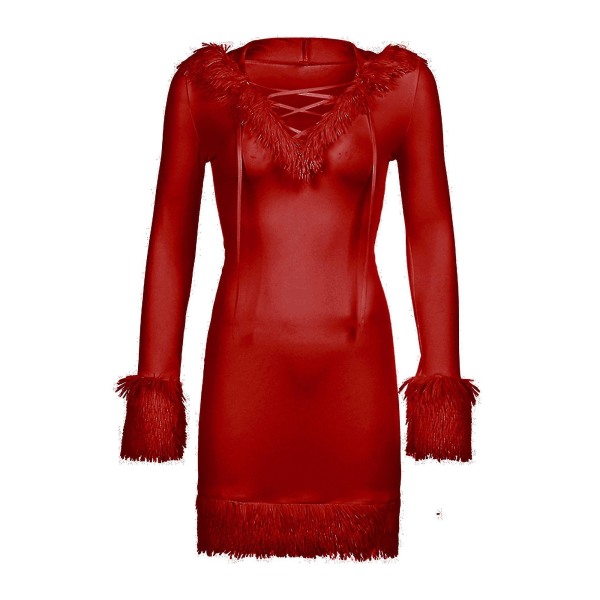 Mrs Santa Claus Kostym för kvinnor Mini Sleeve P Trim Santa Suit Outfit A Red M