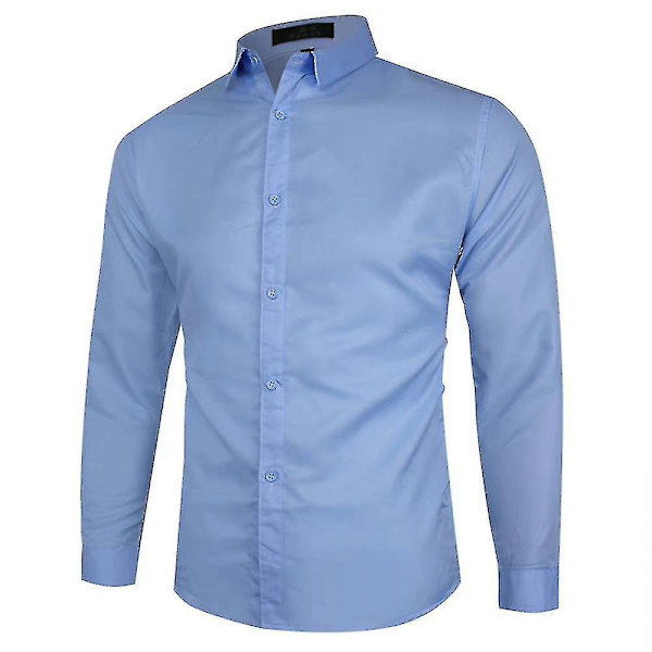Män Knappar Lapel Neck Långärmad skjorta Passar Casual Plain Business Toppar Lgiht Blue M