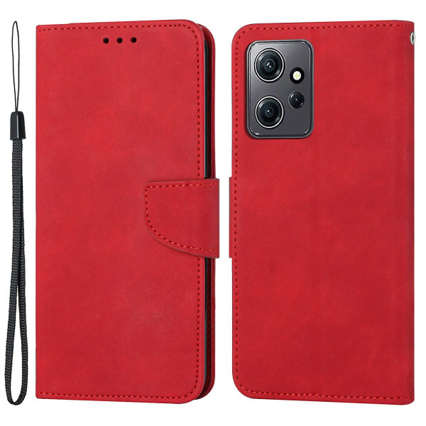 För Xiaomi Redmi Note 12 4g Enfärgad Pu Läder Phone case Stativ Plånbok Flip Cover med rem Red