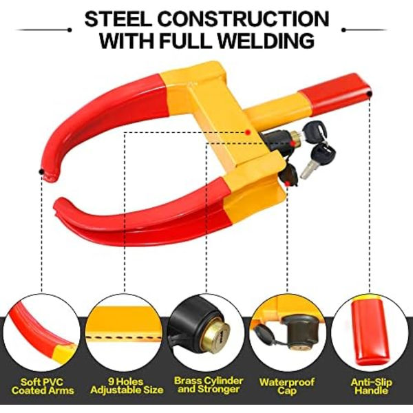 KAYCENTOP Hjulklämlås Universal Säkerhet Däcklås Stöldskydd Låsanordningar Justerbar längd Passar de flesta fordon för släp SUV Båt 1pcs Red\/yellow