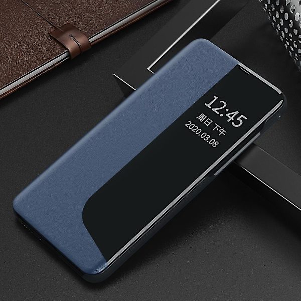 För Huawei P30 Side Display Flip Case Dark Blue