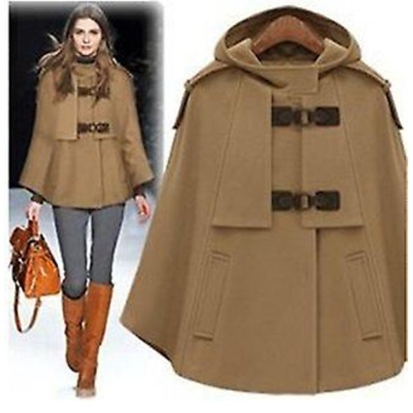 Ny fleecejacka med huva för kvinnor Lös kashmir poncho ullblandningar Vindjacka Höst Vinter Mode Azul XL