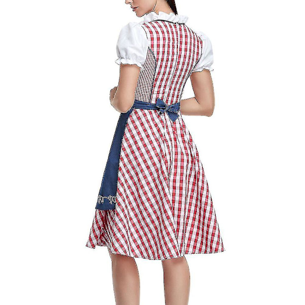 Oktoberfestdräkt för kvinnor Vuxen Dirndl tysk traditionell bayersk ölkarneval Fraulein Cosplay jungfruklänning Red L