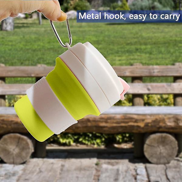 Silikon hopfällbar återanvändbar kaffekopp, bärbar hopfällbar lätt campingkopp med lock, utbyggbar vattenkopp för vandringsresor, sport, Blue*grass green