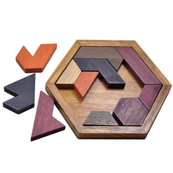 Hexagonal trä geometrisk form pussel schackspelbräda Montessori leksaker Pedagogiska intelligensleksaker 04