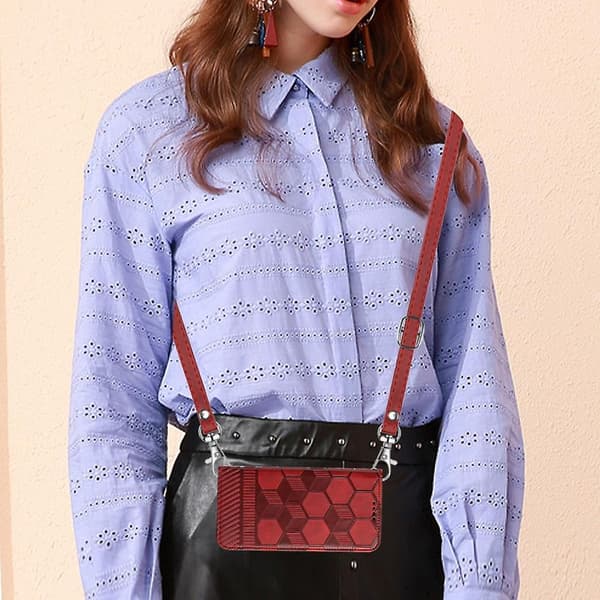 Crossbody PU- phone case för iPhone 15 Plus Red