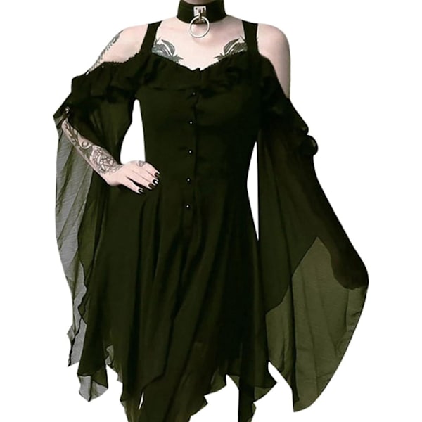 Renaissance Faire Costume Kvinnor Sexig Off Shoulder Fairy Dress Plus Size Goth Steampunk Dress Halloween Gothic Dress Green Medium