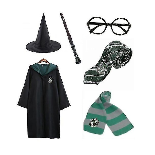 Harry Potter 6st Set Magic Wizard Cosplay Fancy Dress Cape Cloak Kostym green 155cm (11-12 years)