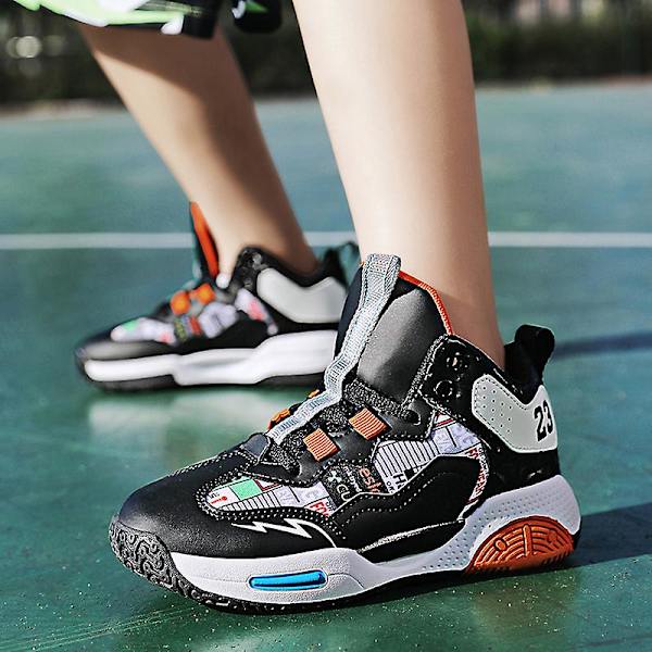 Basketskor för barn Mode Pojkar Flickor Sneakers Sportskor som andas 2Lmf2209 Black 34