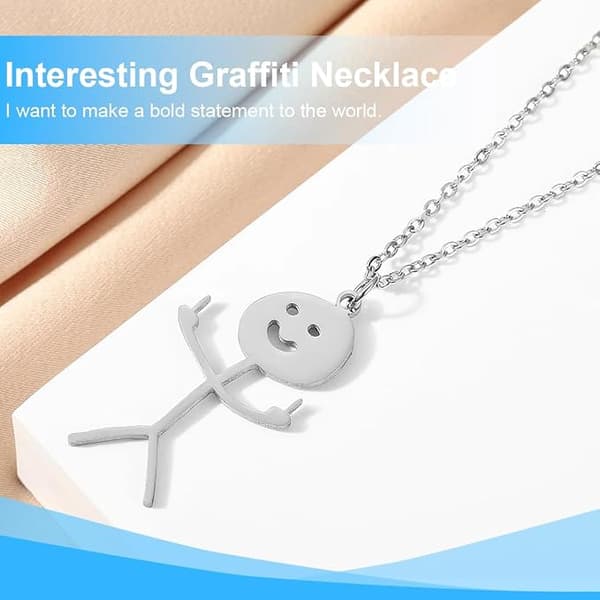 3 Pieces Funny Doodle Necklaces, Silver Smiling Middle Finger Necklace, Silver Smiling Middle Finger Necklace