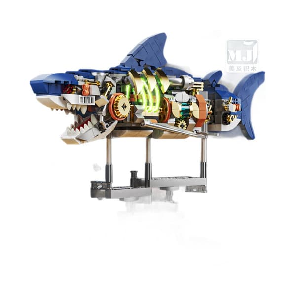 Semi-mekanisk haj byggeklods partikel dinosaur papegøje mantis model legetøj Mechanical Devil Fish 13057