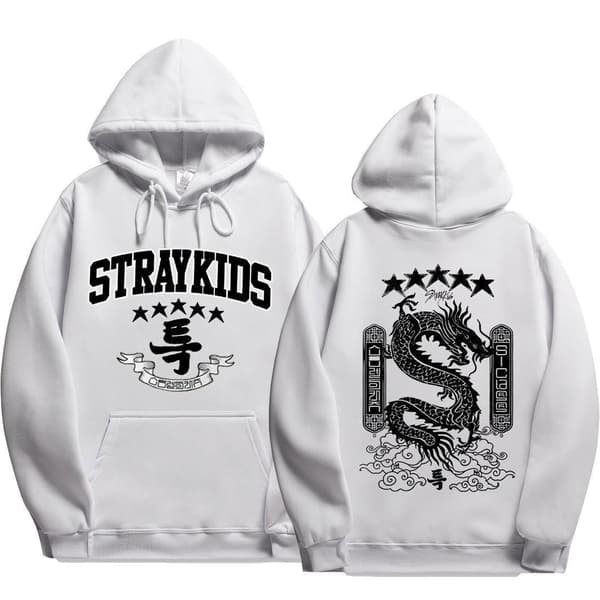 Kpop-gruppe Stray Kids merch Harajuku-trykk høst- og vinterhettegenser Grey cotton S