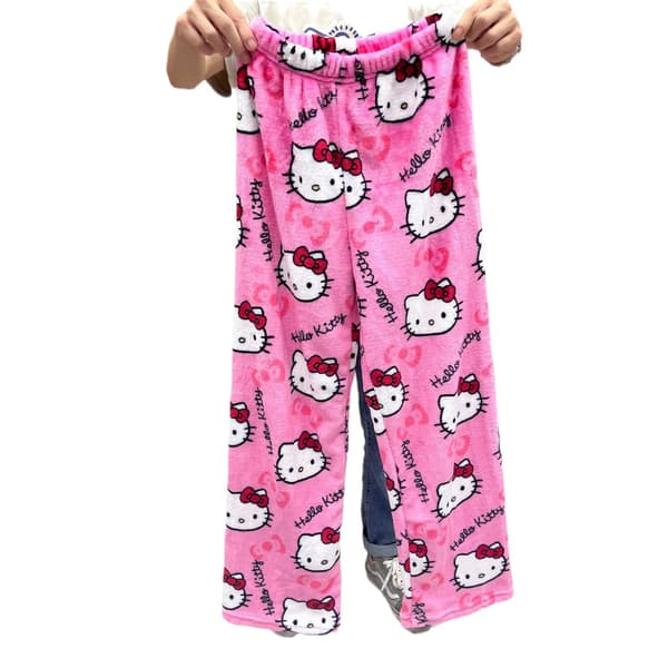 Tecknad KT Katt Jul Sammet Sovbyxor för Kvinnor, Hem Fritid, Höst/Vinter Flanell Kitty Sammet Byxor Skeleton KT Cat M