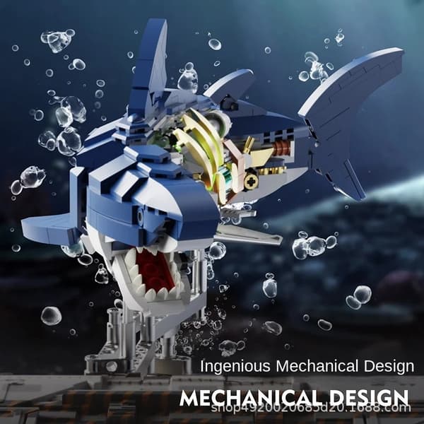 Semi-mekanisk haj byggeklods partikel dinosaur papegøje mantis model legetøj Mechanical Eagle 13084