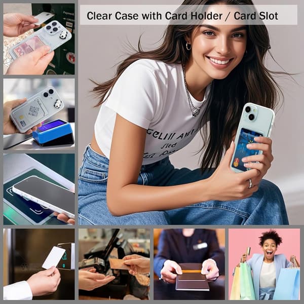 1SWEDEN deksel til iPhone 15 - mobildeksel kortholder spor TPU Transparent