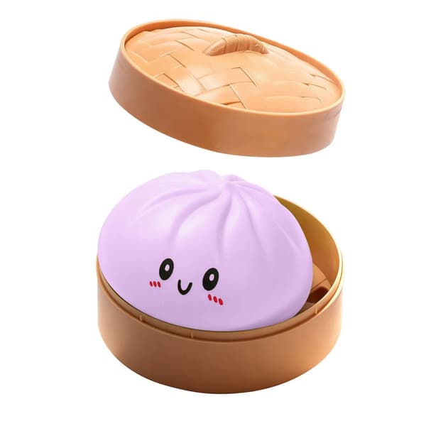 Glitter Dumpling Squishy Box Pinch Music Shining Powder Bun Purple expression bun+steamer