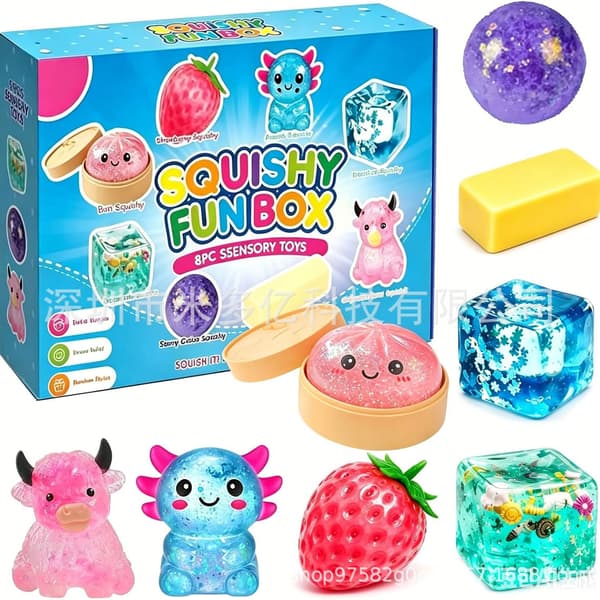 Fidget Squishy-boks Mystisk Maltose Klem-leke Sakte Gjenopprettende Blindboks Purple B style 8pcs small size