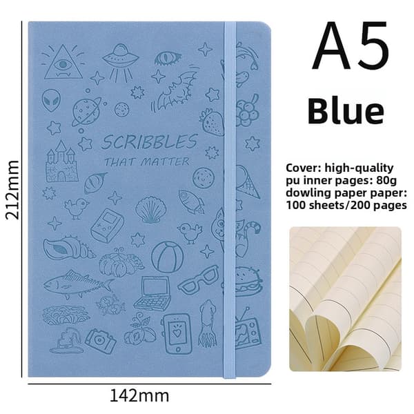 A5 Söta handböcker, dagböcker, studentanteckningsböcker, anpassade tecknade stämplade böcker, anteckningsböcker med rem a6 Sky blue
