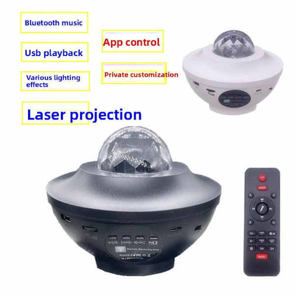 Astronaut Stjernehimmel Projeksjonslys Aurora Bluetooth APP Atmosfærelys USB Black Bluetooth water pattern light